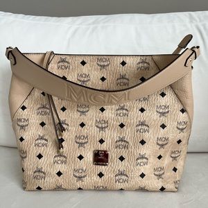 MCM Visetos Medium Klara Hobo bag beige